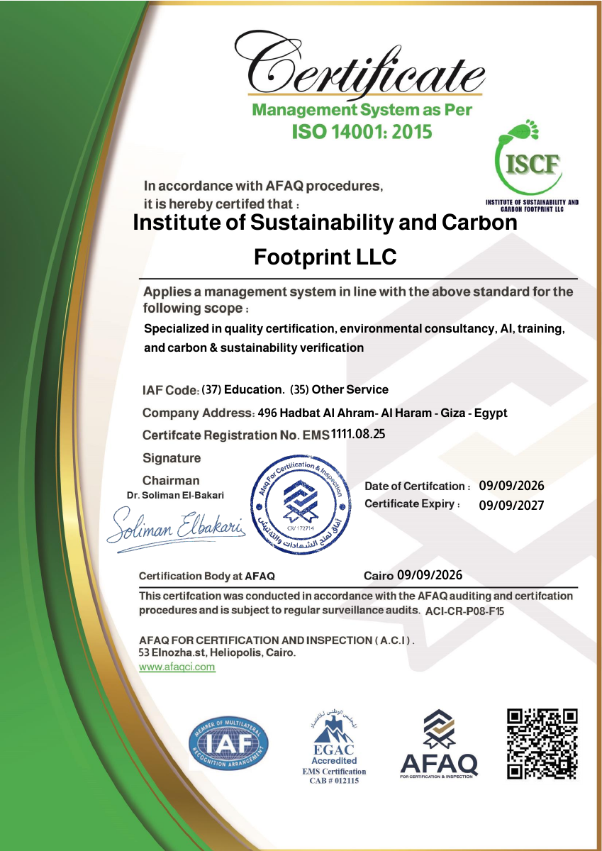 ISCF ISO 14001 management system certificate