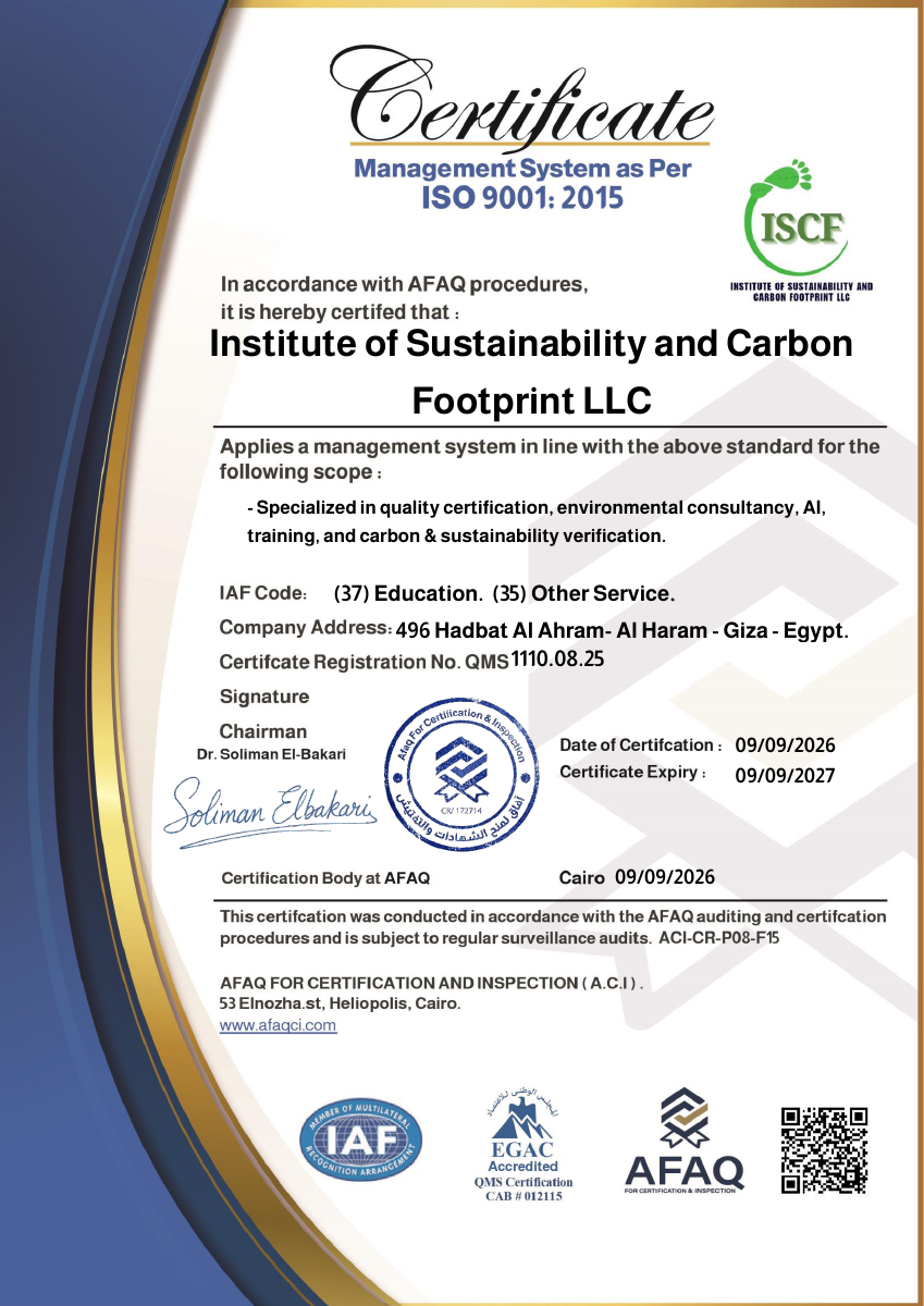 ISCF ISO 9001 management system certificate